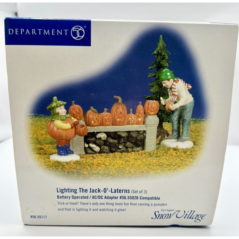 Department 56 Snow Village Halloween Lighting the Jack-O'-Lanterns 55117 & 55026